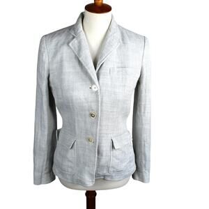 Ralph Lauren Blazer Womens 4 Gray 100% Linen Herringbone Y2K Tailored Preppy LRL